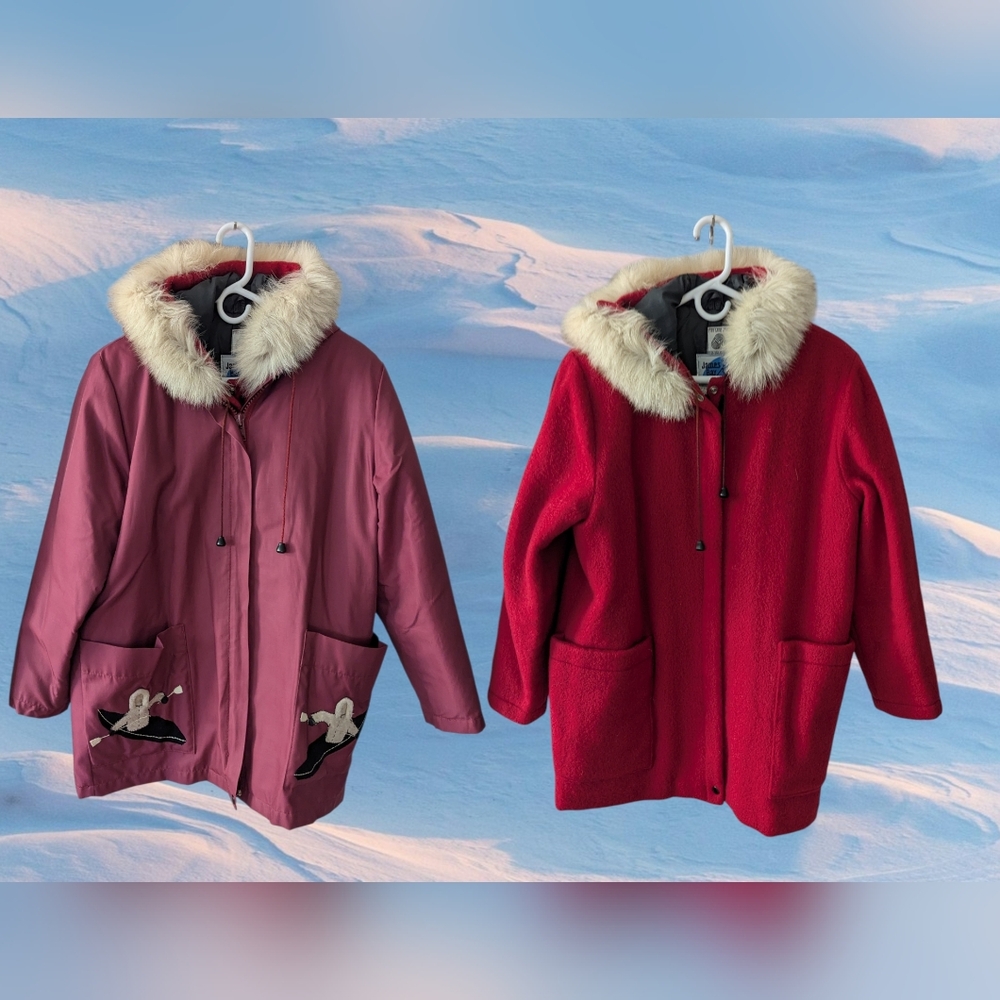 3-in-1 VINTAGE Virgin Wool Parka W/Hand Embroidered Inuit Figures